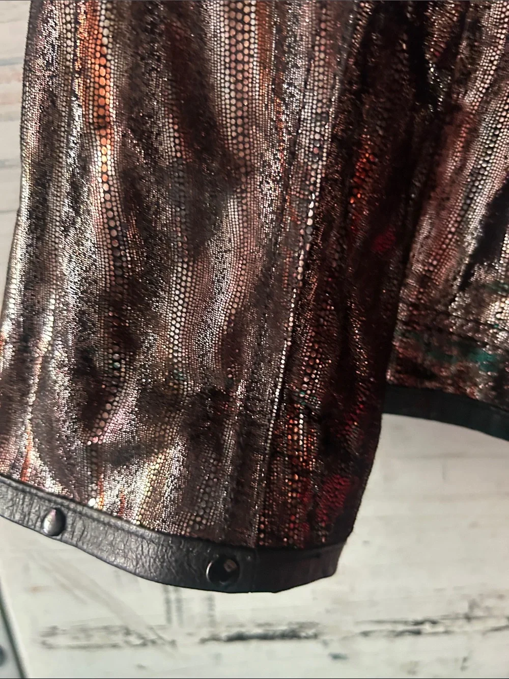 🧸🥰Metallic Genuine Leather Bronze-Black Women's Zip Jacket - Picture 4 of 6